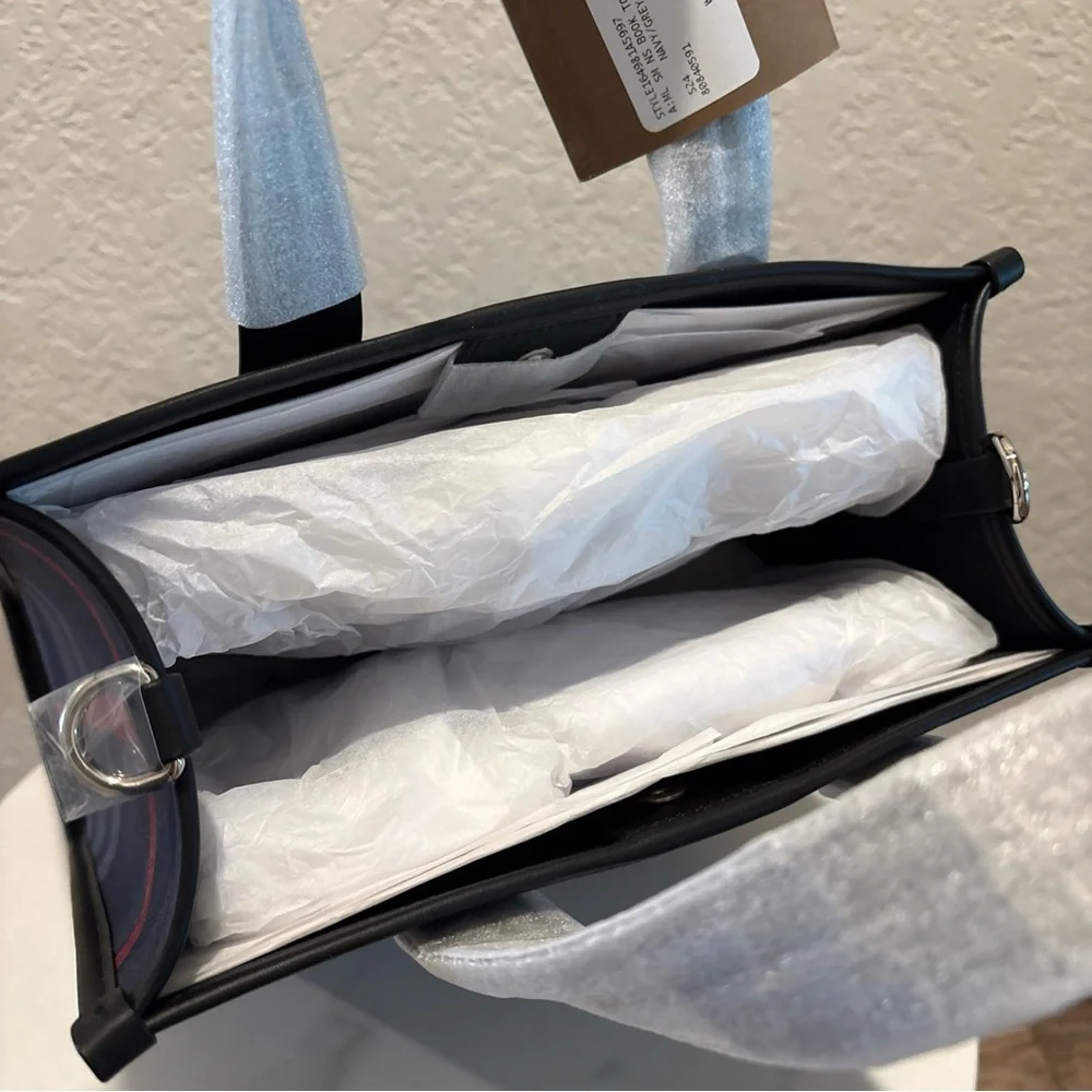 NWT Burberry Small Tote in the Navy/Grey IP Check with Dustbag